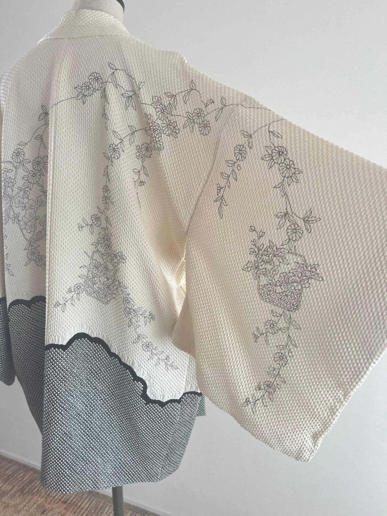 Black and White Floral Shibori Haori