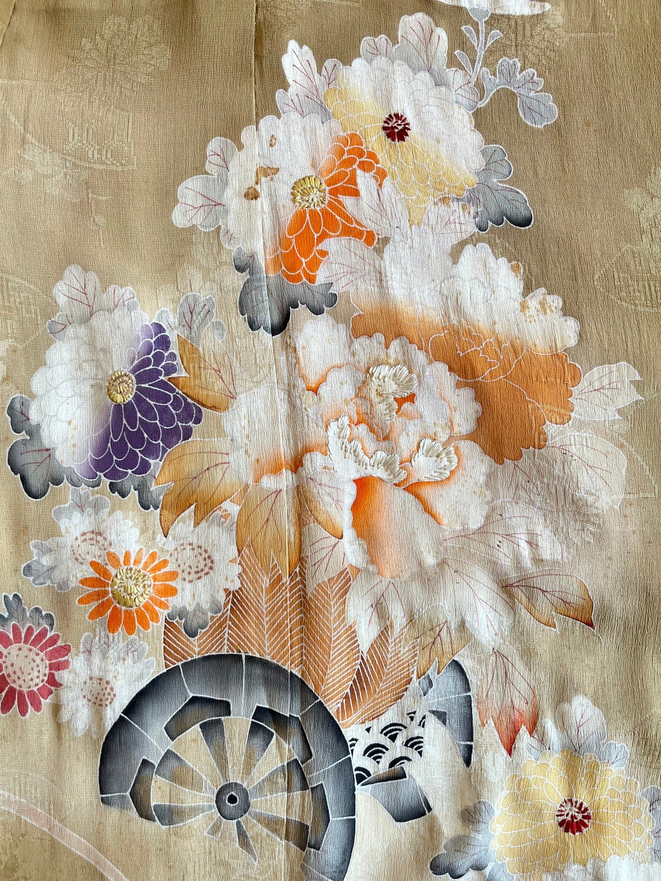 Beige Flower Car Kimono