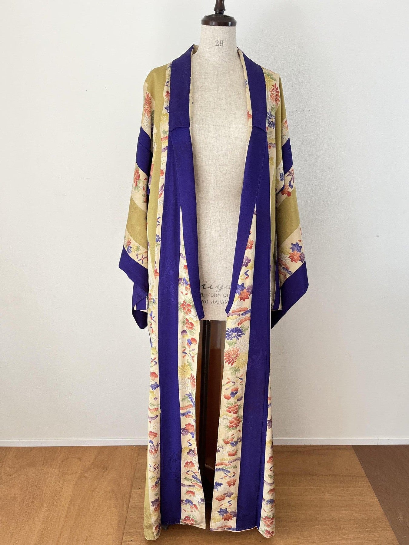Blue and Green Floral Stripe Kimono