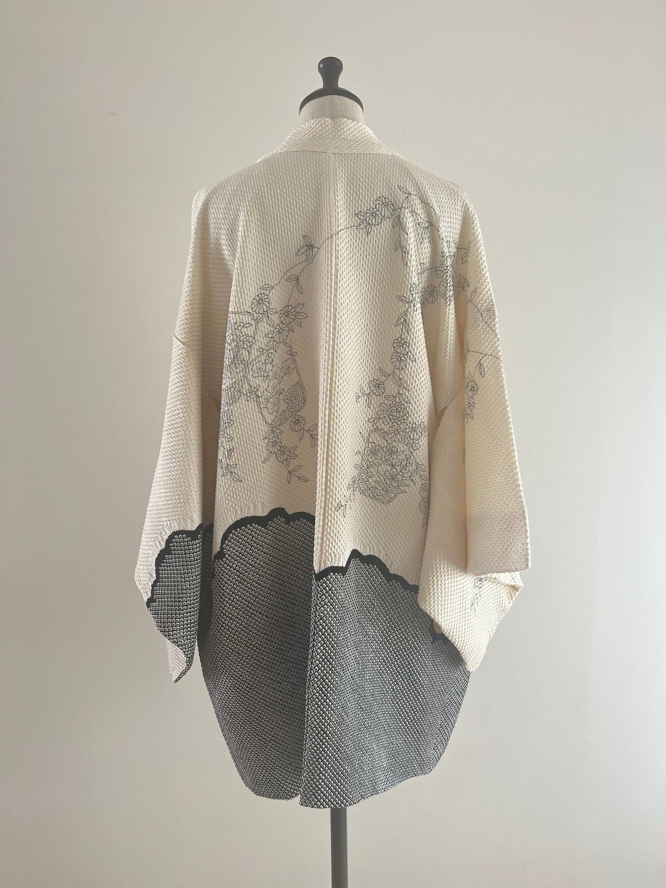 Black and White Floral Shibori Haori