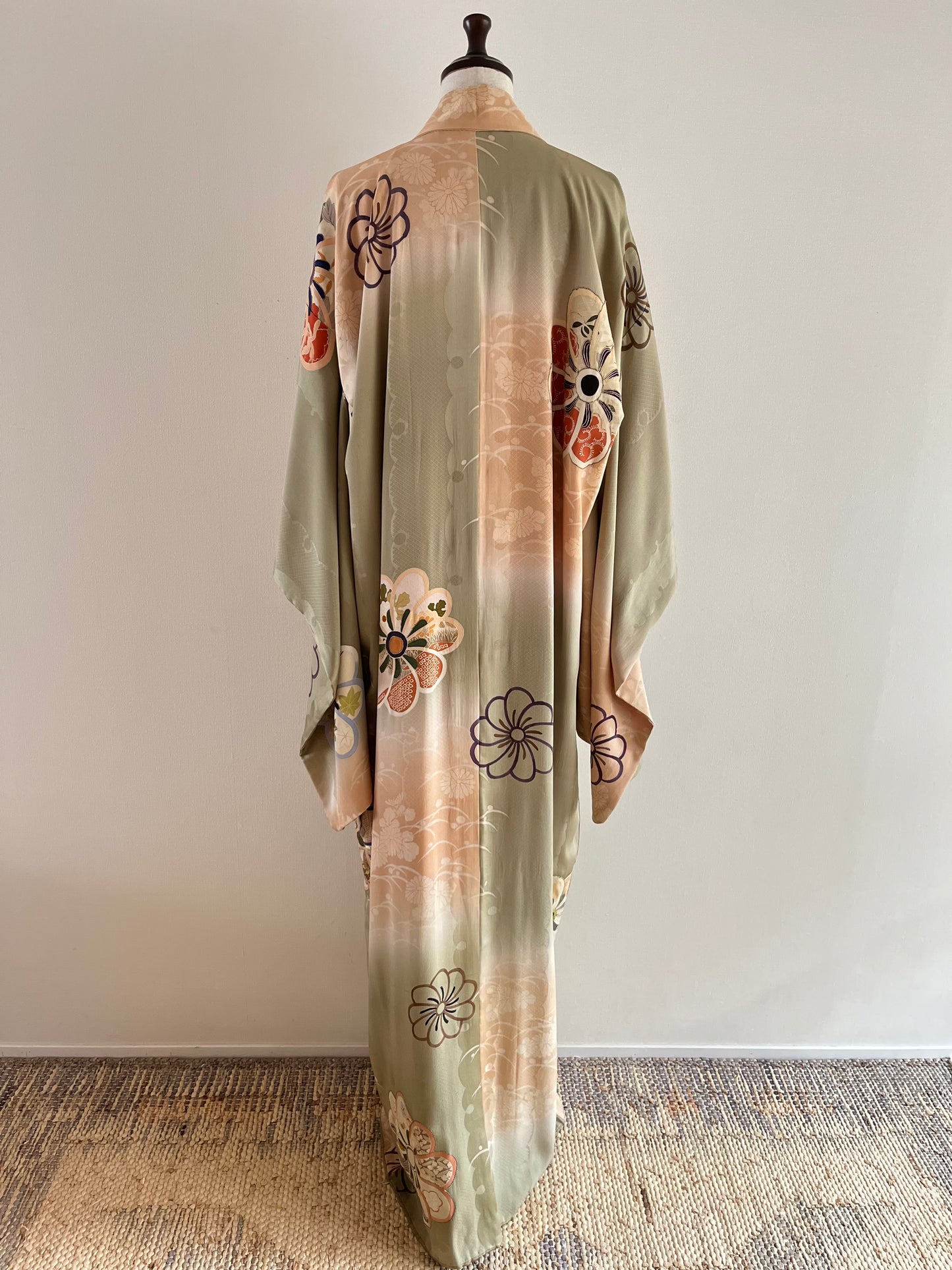 Green Bokashi Floral Kimono