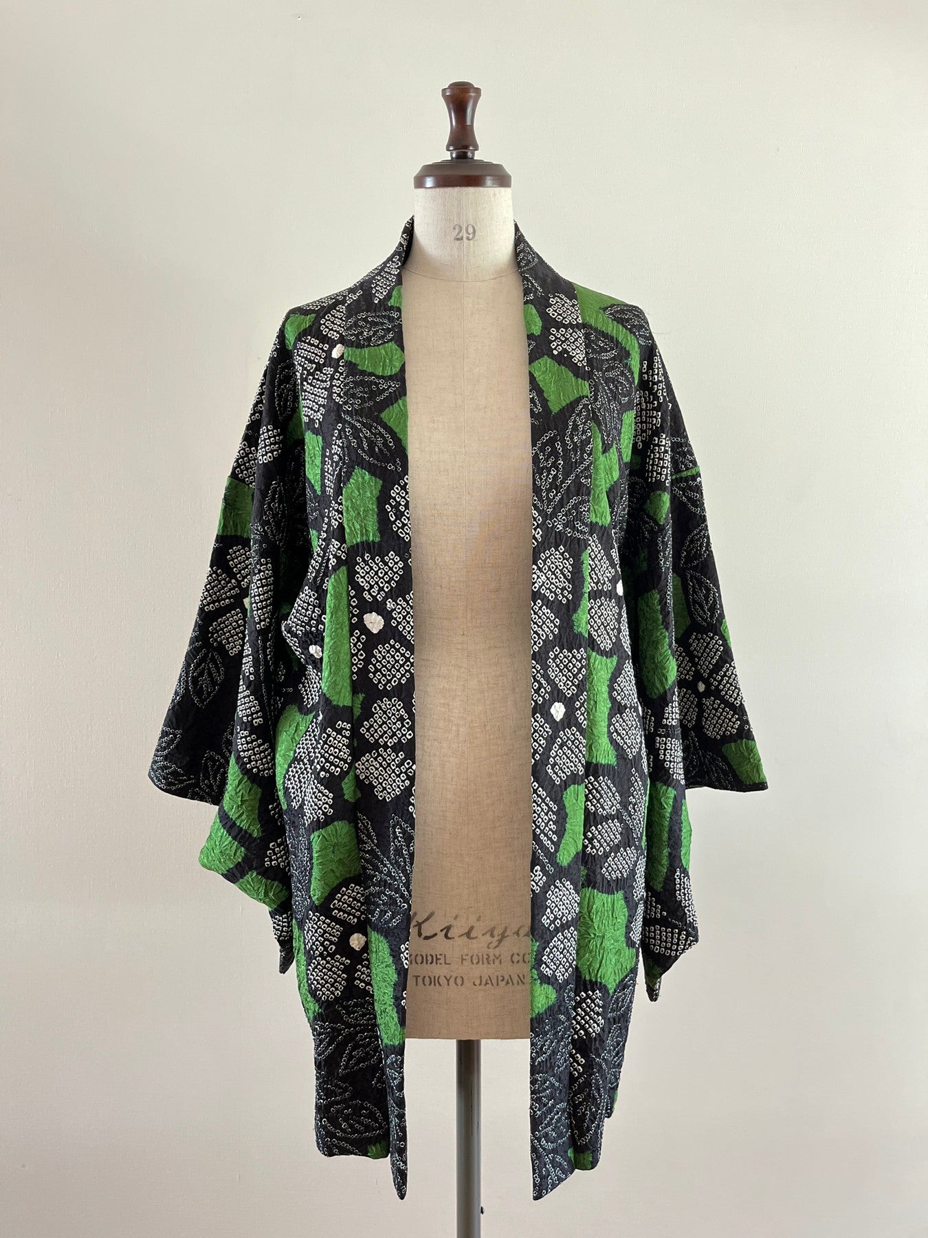 Black/Green Shibori Floral Haori